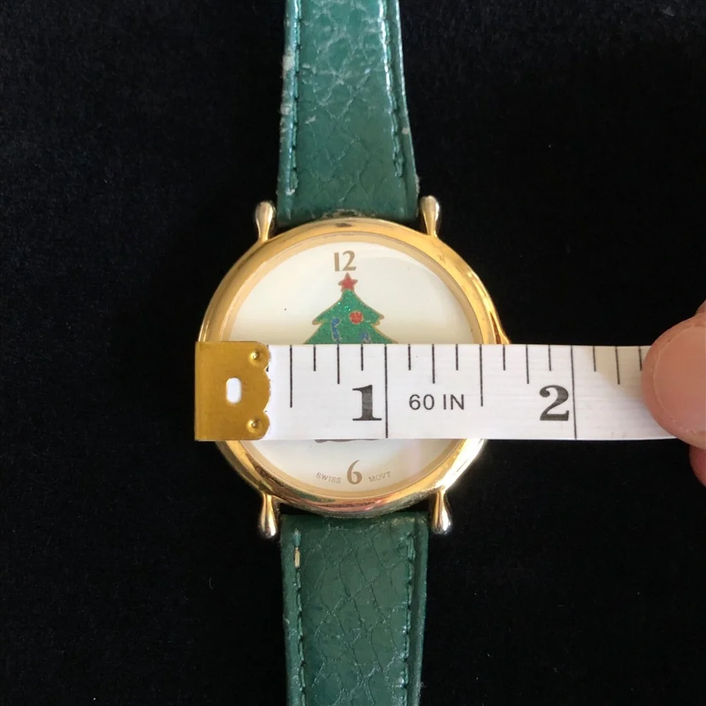 Vintage Gold Christmas Tree Watch with Green Strap